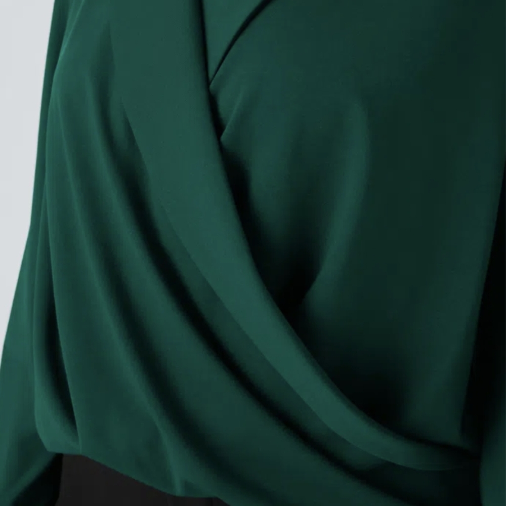 HALARA Notched Collar Crossover Long Sleeve Work Shirt - Picture 4 of 10